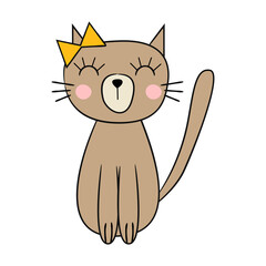 Cat doodle cute. Funny cartoon character. Vector illustration.