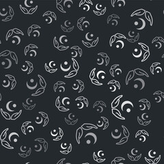 Grey Star and crescent - symbol of Islam icon isolated seamless pattern on black background. Religion symbol. Vector