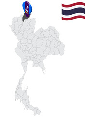 Location of Chiang Rai Province on map Thailand. 3d Chiang Rai flag map marker location pin. Quality map with Provinces of Thailand for your web site design, app, UI. EPS10.
