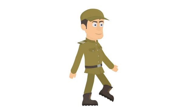 Soldier. Animation of a marching soldier, alpha channel enabled. Cartoon