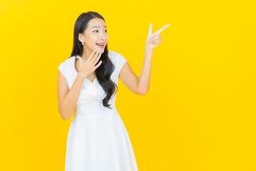 Portrait beautiful young asian woman smile with action