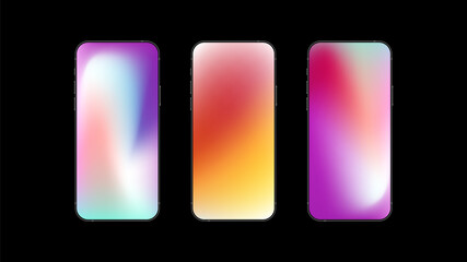 Set of Three Colorful Gradient Backgrounds on Smartphone. Vector illustration