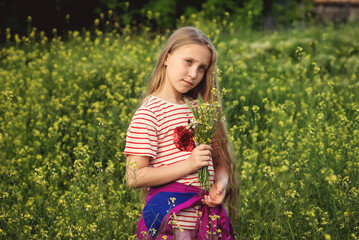 Portrait of a girl in a field on a summer day