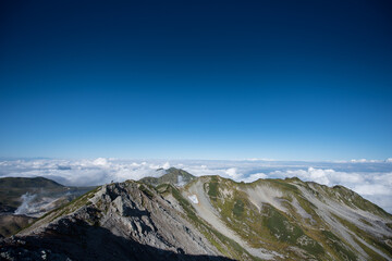 Fototapeta na wymiar 別山山頂からの眺め, 立山三山, 北アルプストレッキング