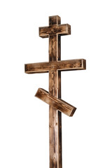 Wooden cross isolated on white background