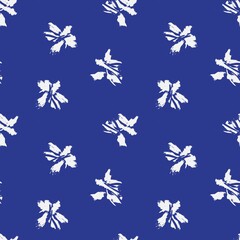 Blue Floral Brush strokes Seamless Pattern Background