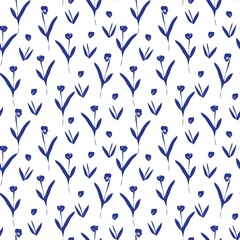 Blue Floral Brush strokes Seamless Pattern Background