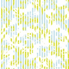 Blue Botanical Floral Seamless Pattern with striped Background