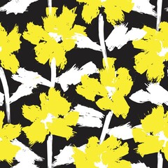 Yellow Floral Brush strokes Seamless Pattern Background