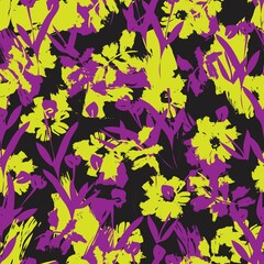 Yellow Floral Brush strokes Seamless Pattern Background