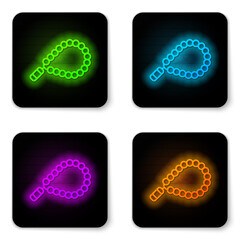 Glowing neon line Rosary beads religion icon isolated on white background. Black square button. Vector
