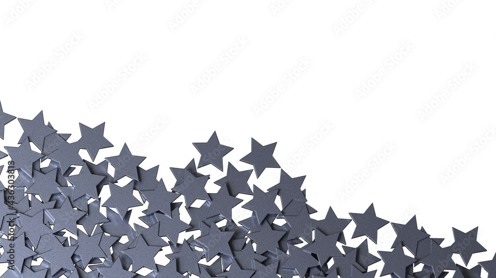 Poster silver stars pattern isolated on white background. 3d rendering.