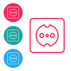 Red line Electrical outlet icon isolated on white background. Power socket. Rosette symbol. Set icons in circle buttons. Vector
