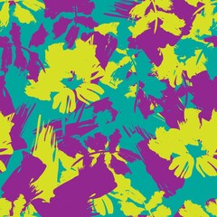 Fototapeta na wymiar Purple Floral Brush strokes Seamless Pattern Background