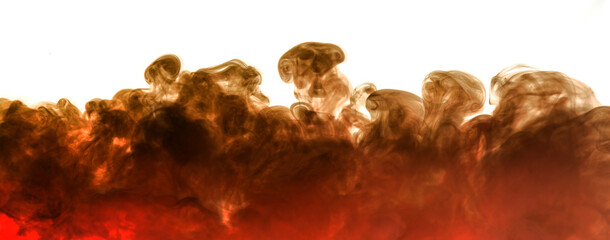 Red smoke on a white background.