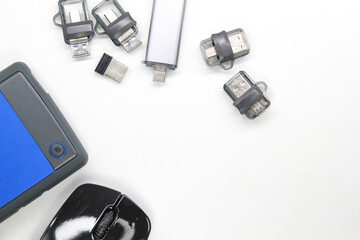 the concept of computer accessories with a white background