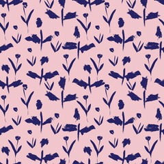 Pink and Navy Floral Brush strokes Seamless Pattern Background