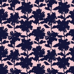 Pink and Navy Floral Brush strokes Seamless Pattern Background