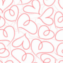 seamless valentine day pattern background with doodle red chain heart