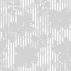 Black and White Botanical Floral Seamless Pattern with striped Background