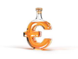 euro shaped bottle with whisky inside. 3d illustration, suitable for cooking, suitable for font, alcohol and drinking themes