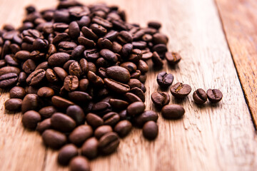 Closeup on coffee bean. Fresh roasted coffee beans