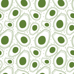 Seamless pattern with hand-drawn avocado on a white background. Vector illustration for your design. Vector background of avocado fruits in doodle style for textiles, prints, cards, wrapping