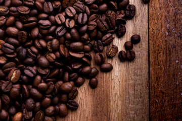 Closeup on coffee bean. Fresh roasted coffee beans