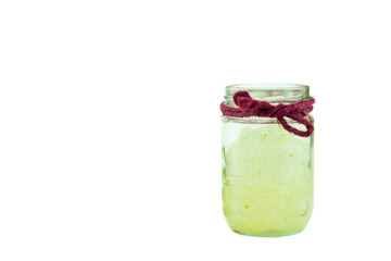 aloe vera gel in glass on white background