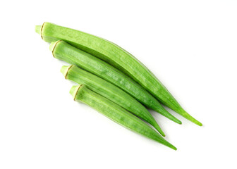 Fresh okra isolated on white background.