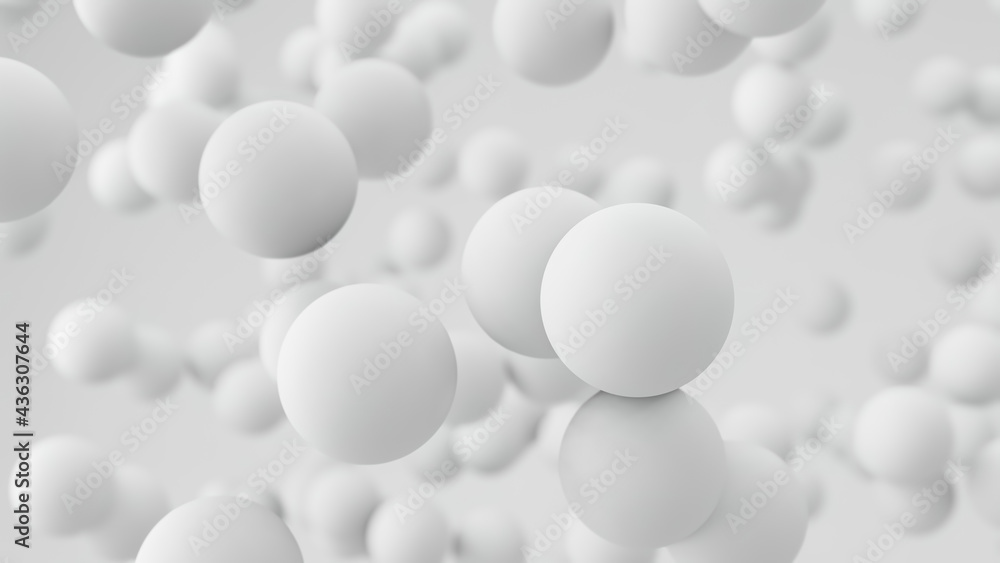 Poster 3d render abstract background with white spheres