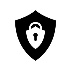 Shield with lock icon. Cyber security logo isolated on white background