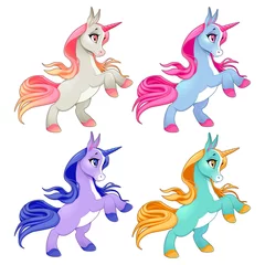 Türaufkleber Baby unicorns on two legs. Cartoon vector isolated characters.  © ddraw