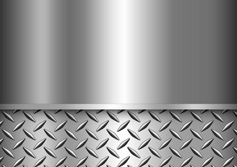 Background silver metallic, 3d chrome vector design with diamond plate sheet metal texture.