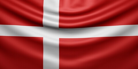 Hanging wavy national flag of Denmark with texture. 3d render.