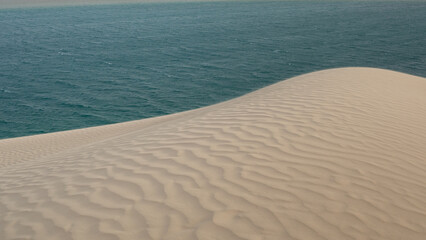 Fototapeta na wymiar sand ripple effect in the desert sand dunes in sea line, Qatar. selective focus