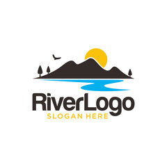 Fototapeta na wymiar River Mountain Logo Design Vector Template