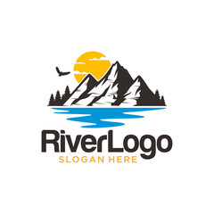 River Mountain Logo Design Vector Template