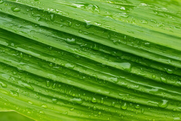 Rain drop on green leaves texture nature background.