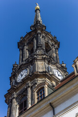 Fototapeta na wymiar Tower of the Dreikonigskirche church in Dresden, Germany