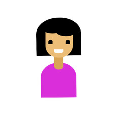 Girl with black hair and a lilac sweater