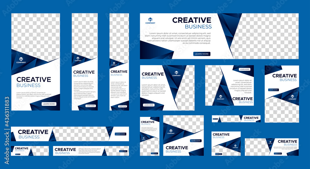 Wall mural abstract banner design web template set, horizontal header web banner. modern gradient blue cover he