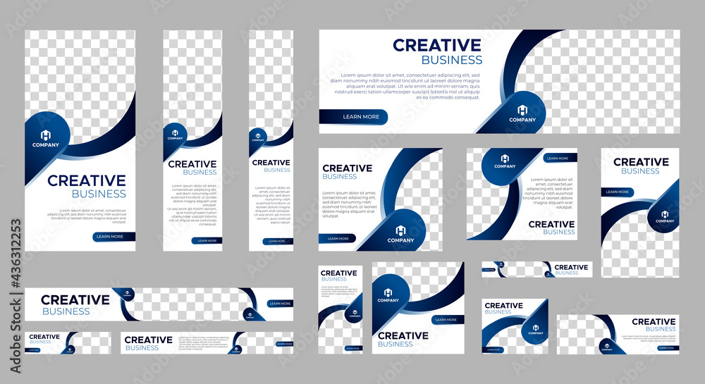 Poster abstract banner design web template set, horizontal header web banner. modern gradient blue cover he