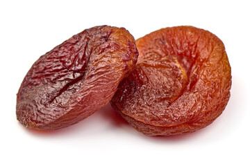 Sun dried apricots, isolated on white background. High resolution image.