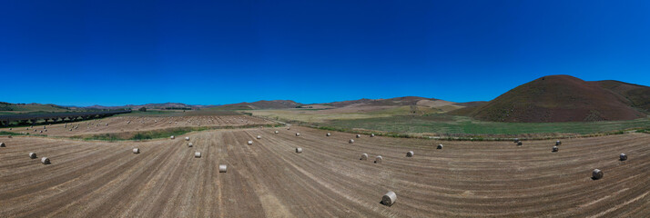 180 degree saerial photo of the wheat fields in the heart of Sicily in the Erei mountains. Sicilian...