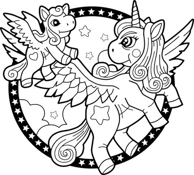 recommend clip art: cartoon cute pony unicorn, coloring book, outline illustration