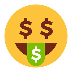 Flat color style emoji money tongue.