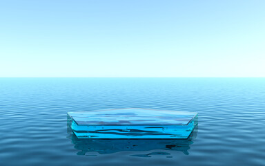 Water pedestal for product display, liquid floor with reflection in the water. 3d rendering