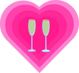 heart and a glass of champagne