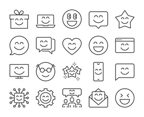 Happy Smile Vector Line Icons Set. Editable Stroke, 64x64 Pixel Perfect.